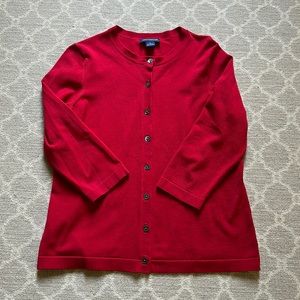 Ann Taylor Medium Red 75% Silk Crew Neck Cardigan Sweater